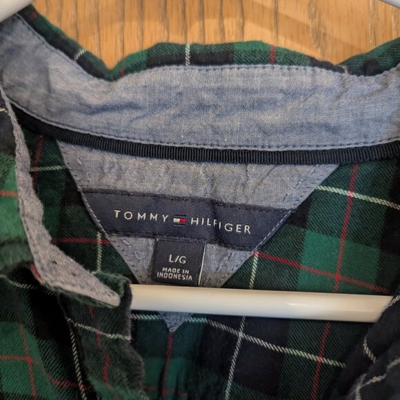 Tommy Hilfiger Green Plaid Half Button Down RollUp Sleeves Shirt-Women's Size L - Picture 2 of 5